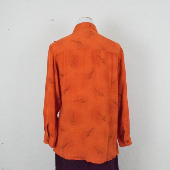 Vintage Rayon Orange Button-up‎ Blouse | 80's blouse size  S - Picture 4 of 10
